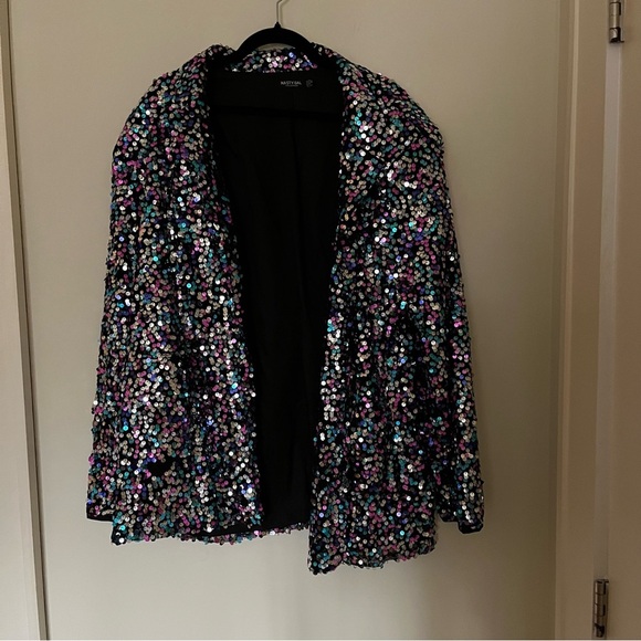 NWOT Nasty Gal Oversized Rainbow Sequinned Jacket - Picture 5 of 10